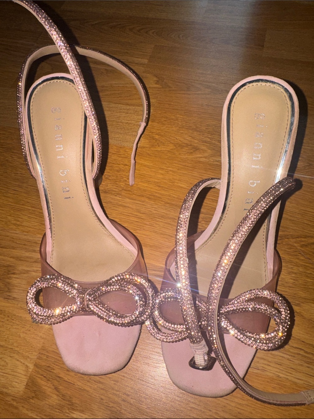 Gianni Bini Rose Pink Sparkle Bow Strap Heels